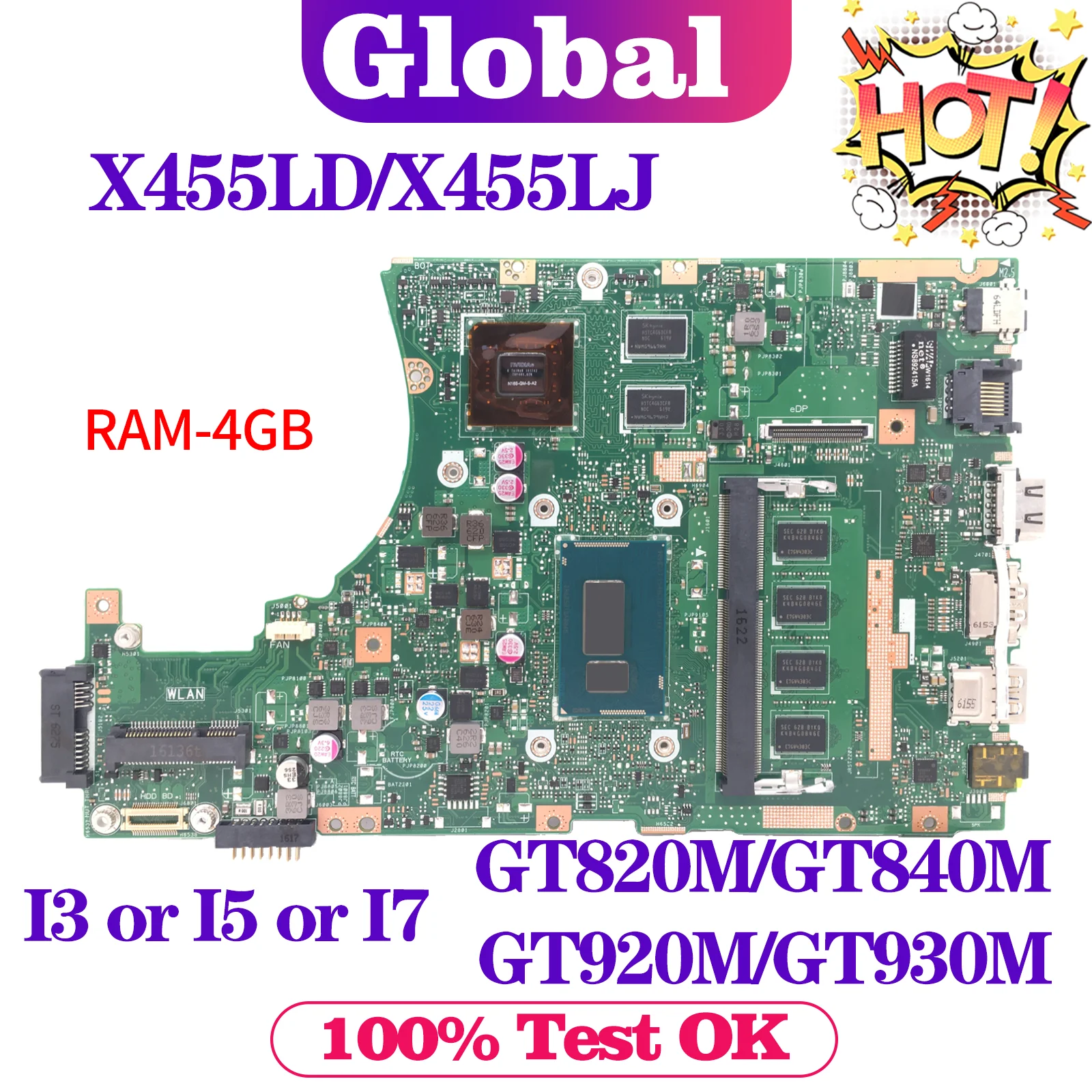 KEFU Ʈ , ASUS X455LF X455L X455LD A455L F454L X455LA, I3 I5 I7 CPU PM/UMA RAM-4GB